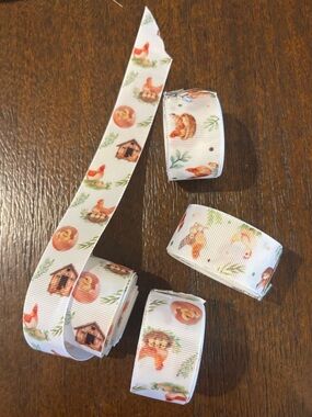 White Grosgrain Ribbon with Farm Animal & Henhouse Print
